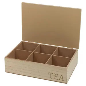 URBNLIVING 24.5cm Width 6 Section-Mocca Compartment Wooden Tea Storage Box with MDF Lid Organiser Section Chest