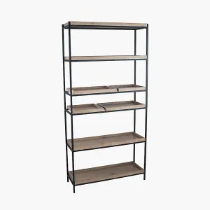 Natural Wood and Black Metal 5 Shelf Unit