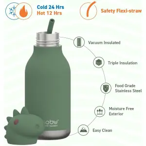 Stainless Steel Dinosaur Bestie Water Bottle with Reusable Flexi Straw 475ml