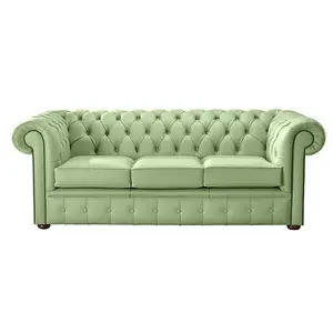 Chesterfield 3 Seater Shelly Pea Green Leather Sofa Bespoke In Classic Style