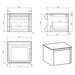 Mayfair Gloss Dark Grey Wall Hung Bathroom Vanity Unit with Black Slate Countertop (W)550mm (H)406mm