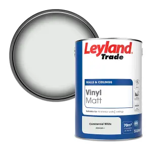 Leyland Trade Vinyl Matt Walls & Ceilings Emulsion Paint Commercial White (PPG1025-1) 5L