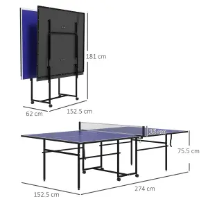 SPORTNOW 9FT Folding Table Tennis Table w/ 4 Wheels, for Indoors, Blue