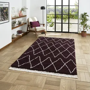 Purple Geometric Shaggy Rug, Stain-Resistant 45mm Pile Modern Rug for Bedroom, Living Room, & Dining Room-120cm X 170cm