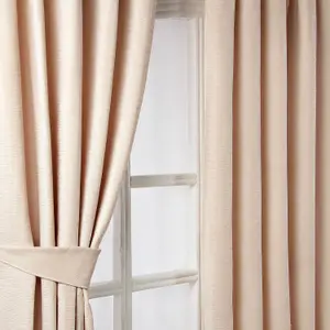 Homescapes Natural Chenille Pencil Pleat Lined Curtains Pair, 66 x 72"