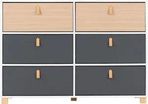 Brooklyn 6 Drawer Chest in Oak Effect and Grey Finish