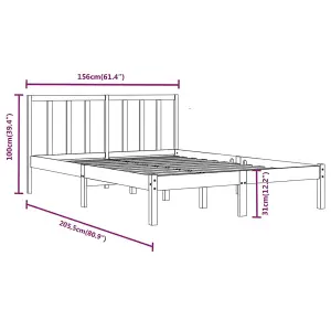 Berkfield Bed Frame Black Solid Wood Pine 150x200 cm 5FT King Size