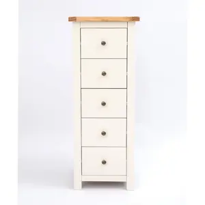 Maggiori 5 Drawer Narrow Chest of Drawers Brass Knob