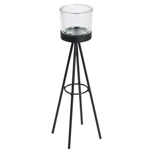 URBNLIVING 2pcs 8x19cm & 8x24cm Tall Metal Tripod Tealight Candle Stick Stand Glass Holder Set