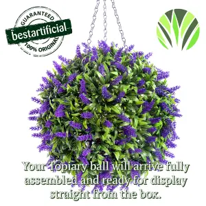 Best Artificial 28cm Purple Lush Lavender Hanging Basket Flower Topiary Ball - Suitable for Outdoor Use - Weather & Fade Resistant