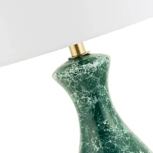 Dark Emerald Green Ceramic Table Lamp Base with White Snowflake and Marble Decor