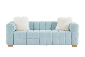 3 Seater Sofa, Teddy Fleece Fabric 210 CM Loveseat Couch with 2 Pillow for Living Room Bedroom - Baby Blue