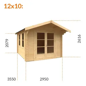 12ft x 10ft (3550mm x 2950mm) Horsforth "The Topeka Plus" 44mm Log Cabin With 2 Opening Window