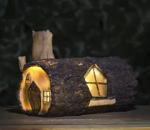 Solar LED Log Fairy House Ornament