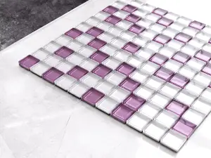 Glass mosaic on mesh for bathroom or kitchen 300mm x 300mm - Lilac orchid