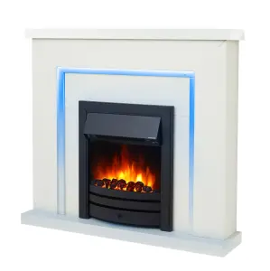 Bempton Electric Fireplace Suite - White top, White hearth, Black fire.