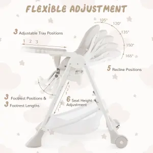 Costway Folding Baby High Chair Adjustable Convertible High Chair W/ Detachable Cushion