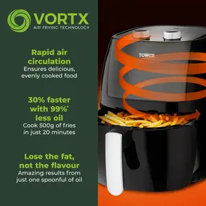 Tower T17071 7L Vortx Vizion Manual Air fryer with Viewing window, Rapid air circulation technology for faster, healthier cooking , 1800w, Black