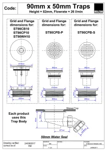 McAlpine ST90CPB-S 90mm x 50mm Water Seal Shower Trap