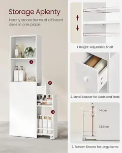 VASAGLE Tall Bathroom Cabinet, Slim Bathroom Storage Cabinet, Narrow Storage Unit with Drawers and Adjustable Shelf, White