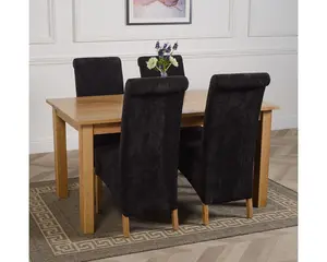 Oslo 150 x 90 cm Medium Oak Dining Table and 4 Chairs Dining Set with Montana Black Fabric Chairs