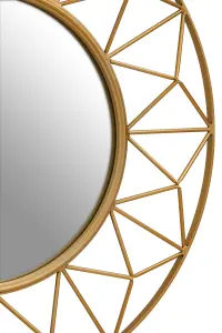 Interiors by Premier Geometric 3D Wall Mirror, Abstract Large Golden Framed Mirror, Lightweight And Durable Antique Wall Mirror