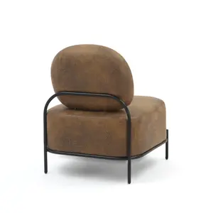 Faux Leather Suede Brown Flavia Accent Chair with Ottoman