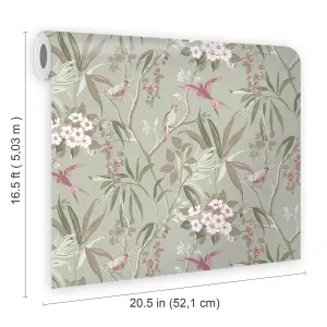 GoodHome Maristow Sage Metallic effect Floral Textured Wallpaper Sample