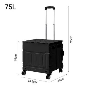 Black Collapsible Rolling Protable Crate with Magnetic Lid and Adjustable Handle 45cm H