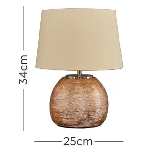 ValueLights Krista Metallic Copper Effect Ceramic Table Lamp with Cream Tapered Shade - Includes 4w LED Candle Bulb 3000K