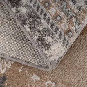 Neutral Beige Traditional Medallion Bordered Living Runner Rug 70x240cm