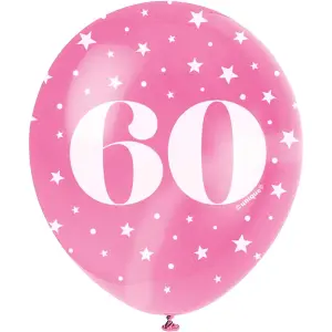 Unique Party Latex Pearlised 60th Birthday Balloons (Pack of 5) Pink/White (One Size)