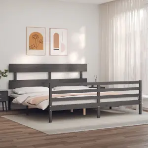 Berkfield Bed Frame with Headboard Grey 200x200 cm Solid Wood