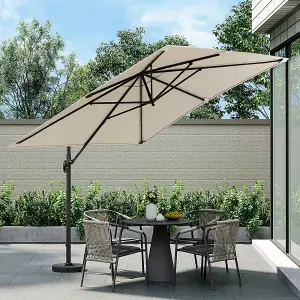 3M Beige Canopy Tilt Garden Roman Umbrella with Fan Shaped Base