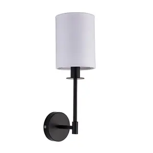 Luminosa Avellino Wall Lamp with Shade Matt Black, Vintage White Fabric