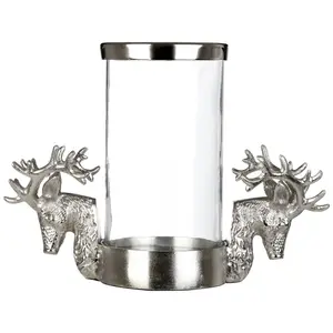 Interiors by Premier Hurricane Candle Holder, 2 Stag Head Design Candle Holder, Transparent Candlestick Holder