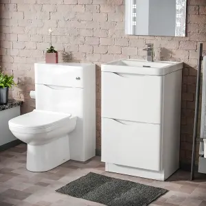 Nes Home 500mm White 2 Drawer Vanity Cabinet with Basin and WC Toilet Unit Combo