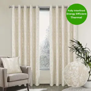 Home Curtains Mia Super Thermal Interlined 45w x 54d" (114x137cm) Cream Eyelet Curtains (PAIR)