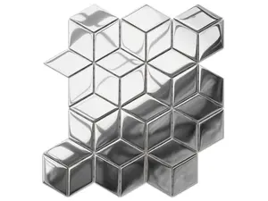 Glass mosaic on mesh for bathroom or kitchen 26.5cm x 30.5cm - Silver Geometric Cubes