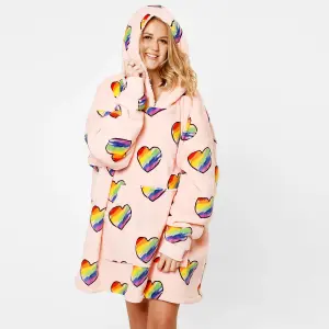 Dreamscene Rainbow Hoodie Blanket Oversized Wearable Fleece Sherpa Jumper, Blush