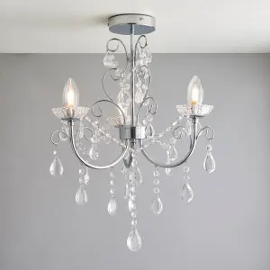 Anson Lighting Antiona Chrome and Crystal 3 Light Semi Flush Bathroom Fitting