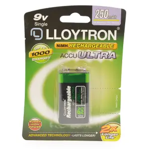 LLOYTRON NiMH Rechargeable AccuUltra Battery 9V(PP3) Size  250mAh  1 Pack