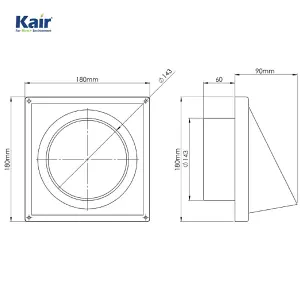 Kair Cowled External Vent 150mm - 6 inch Rear Spigot Stainless Steel Grille with Backdraft Shutter