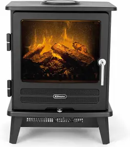 Dimplex Willowbrook Optimyst Electric Stove, Black Free Standing Electric Fireplace with Realistic LED Flame and Smoke Effect, Fan