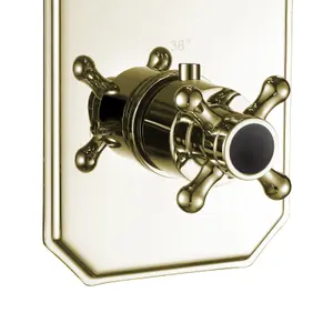 ENKI Regent English Gold Black Traditional Crosshead Single Outlet Brass Thermostatic Twin Shower Valve TSV039