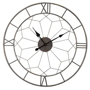 London Indoor or Outdoor Wall Clock - Battery Powered Weather Resistant Round Metal Roman Numeral Quartz Skeleton Clock - 60cm Dia