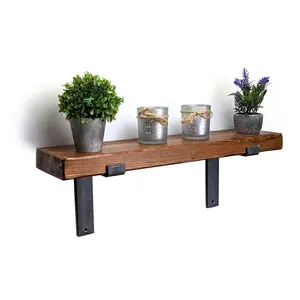 Maryvonne Oak Bracket Shelf with Reclaimed Wood Dark Oak / 24cm H x 20cm W x 22cm D