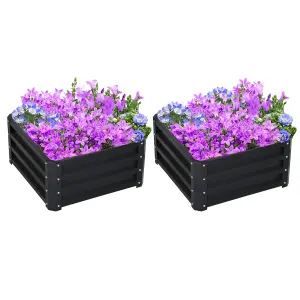 Outsunny Set of 2 Raised Garden Bed Galvanised Planter Box, Grey