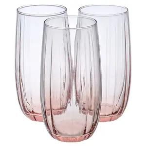 Queensway Home & Dining 500ml 12 Pcs Linka Pink Coloured Glassware Cup Tall Short Cocktail Tumblers Sets