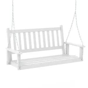 Costway 2-Person Porch Hanging Swing Chair Wooden Garden Swing Bench w/ Slatted Back